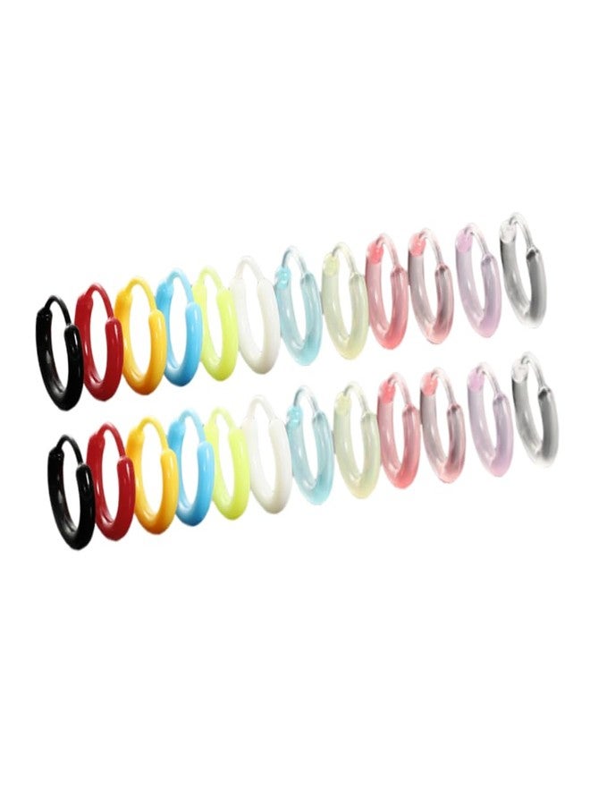 DATOA 12 Pairs Small Clear Plastic Hoop Earrings for Women Colorful Pierced Ear Retainers for Sensitive Ears-A - Image 1